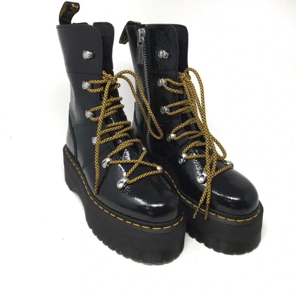 Dr. Martens Ghilana Max Lace-Up Black Pattern Leather Platform Boot sz.6